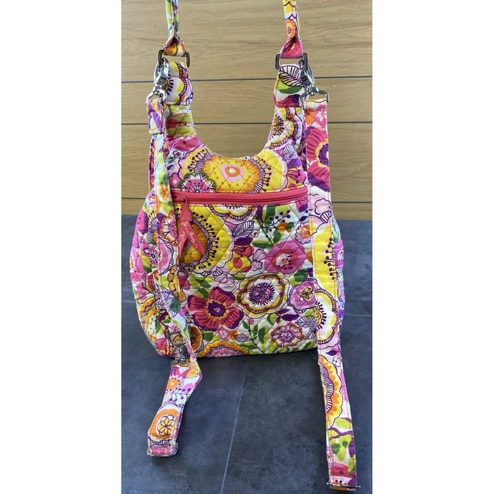 Vera Bradley Pink Floral Clementine Quilted Backpack Tote-CLEAN